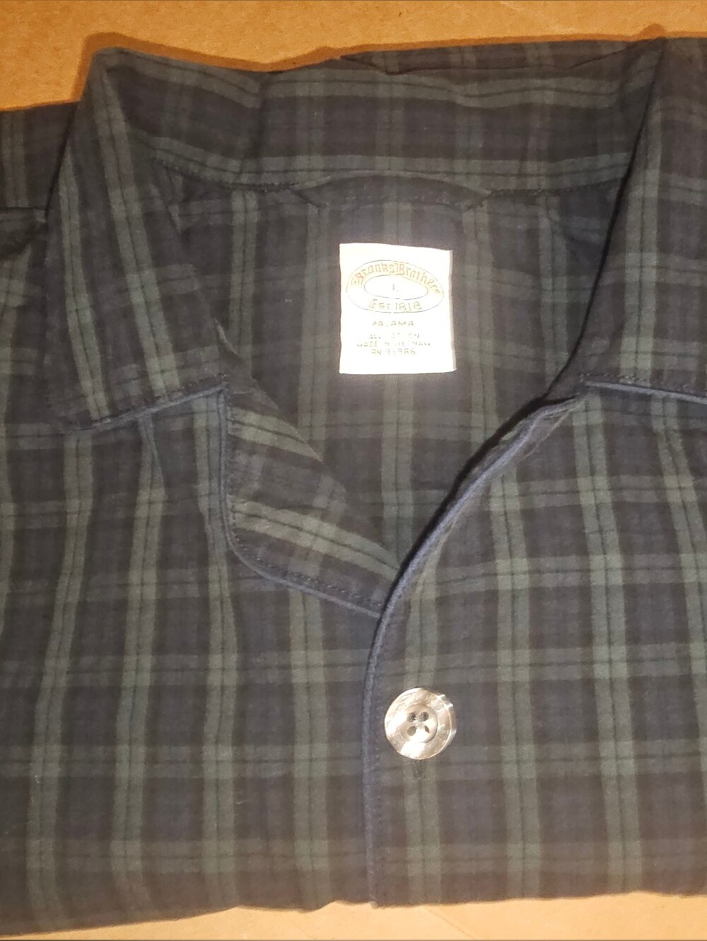 Brooks Brothers Men's Large Black Watch Tartan Plaid Cotton Pajama Shirt Top